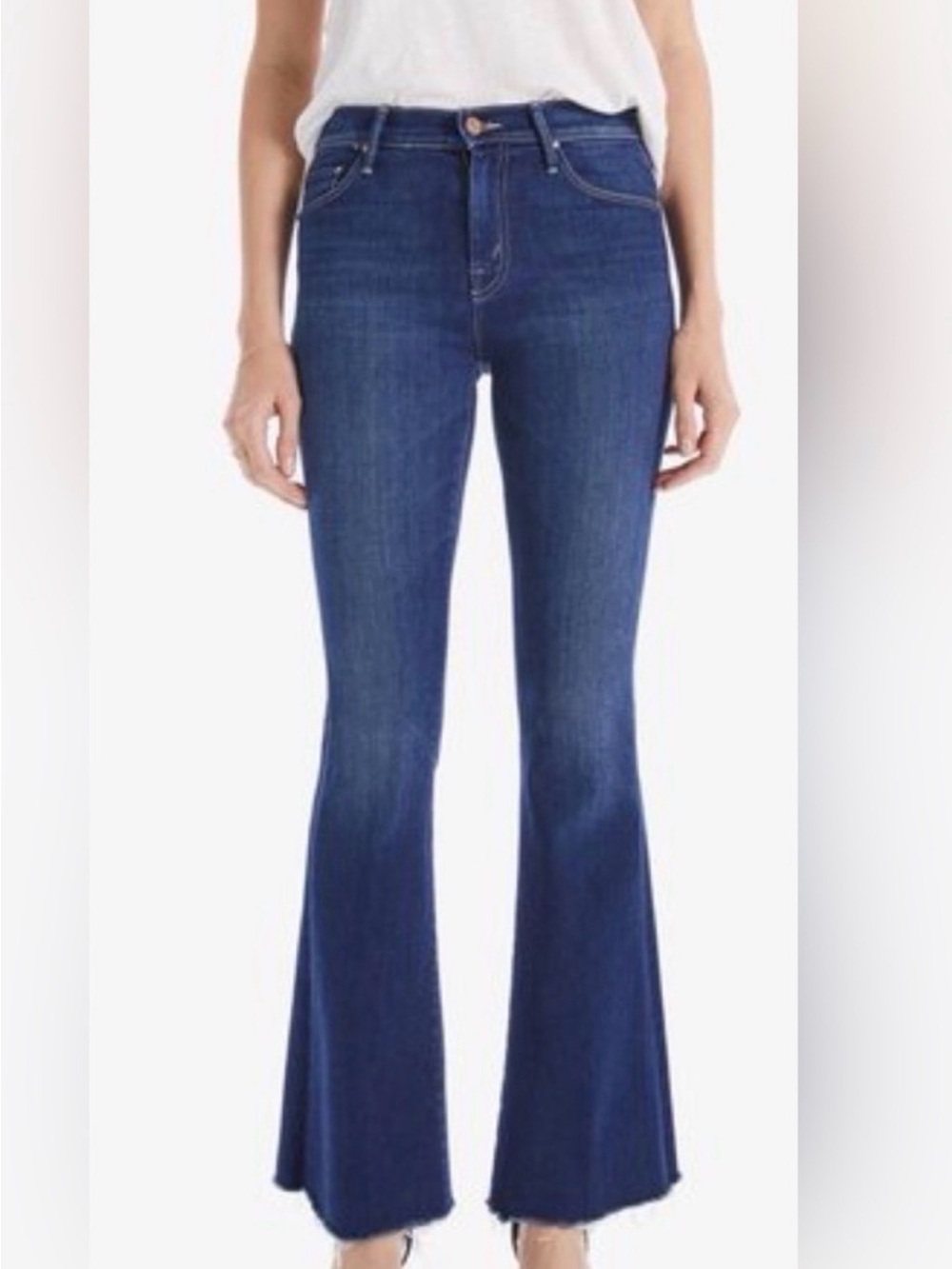 MOTHER The Weekender Fray Mid Rise, Home Movies, Flared Blue Denim Jeans Size 30